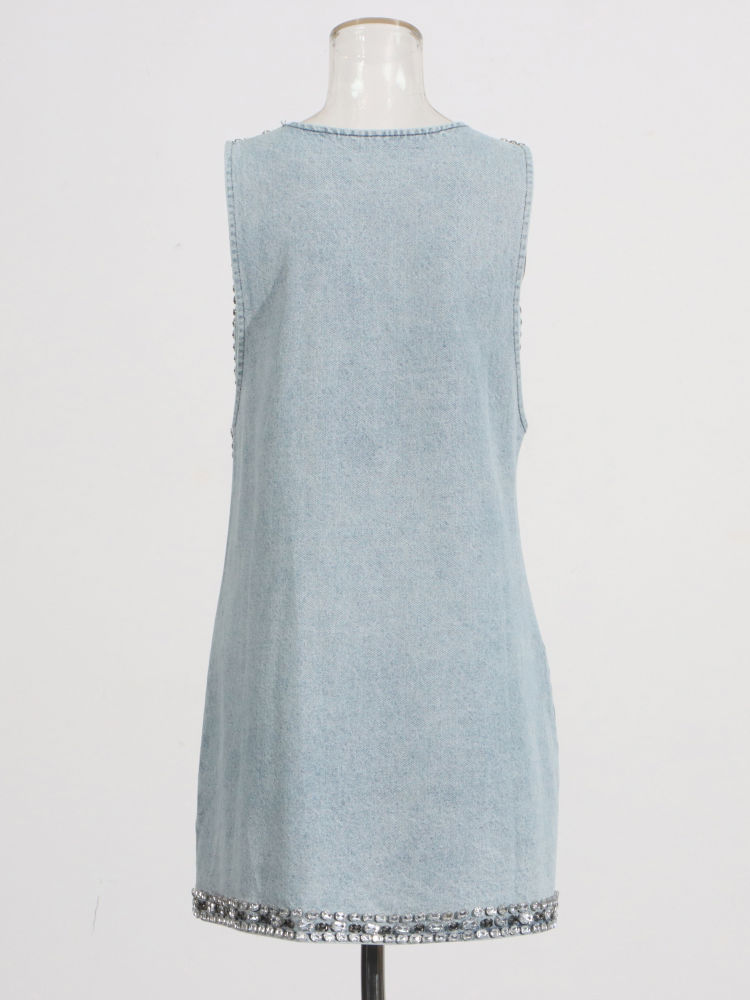TWOTWINSTYLE  V Neck Sleeveless Patchwork Diamond Sexy Dress