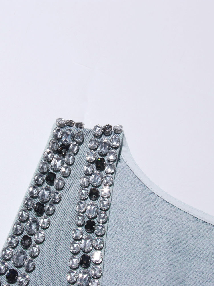 TWOTWINSTYLE  V Neck Sleeveless Patchwork Diamond Sexy Dress