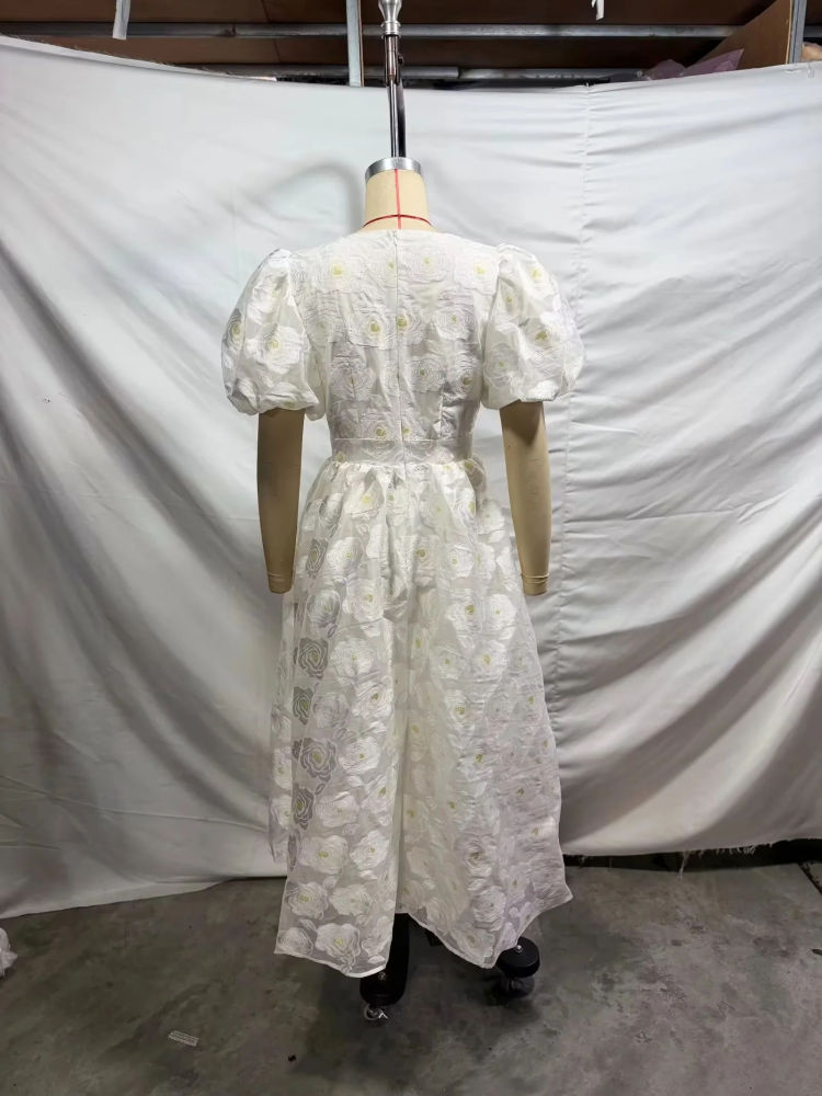 TWOTWINSTYLE Puff Sleeve V Neck High Waist Fashion Dress