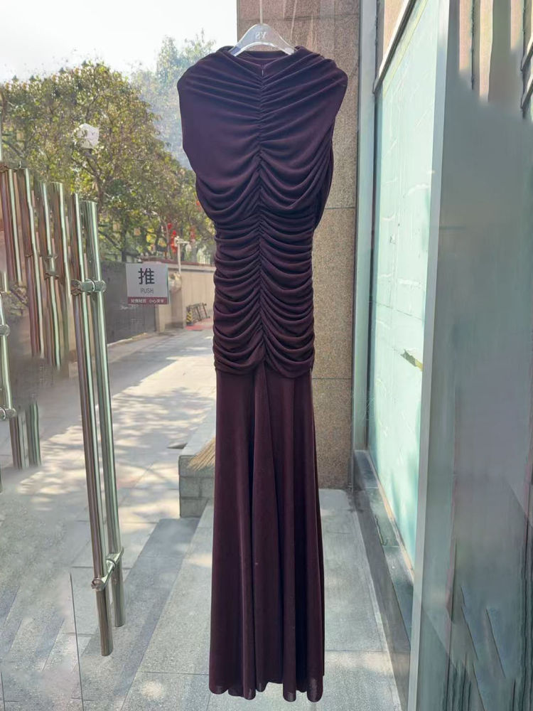 TWOTWINSTYLE Stand Collar Sleeveless Slimming Vintage Dress