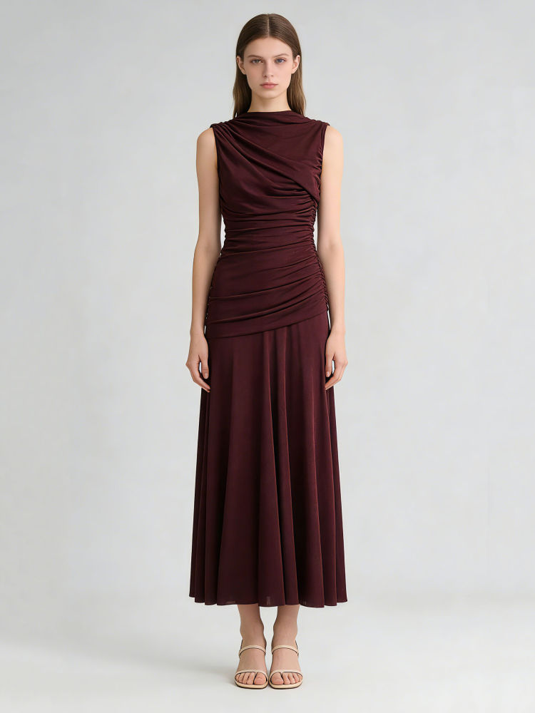 TWOTWINSTYLE Stand Collar Sleeveless Slimming Vintage Dress