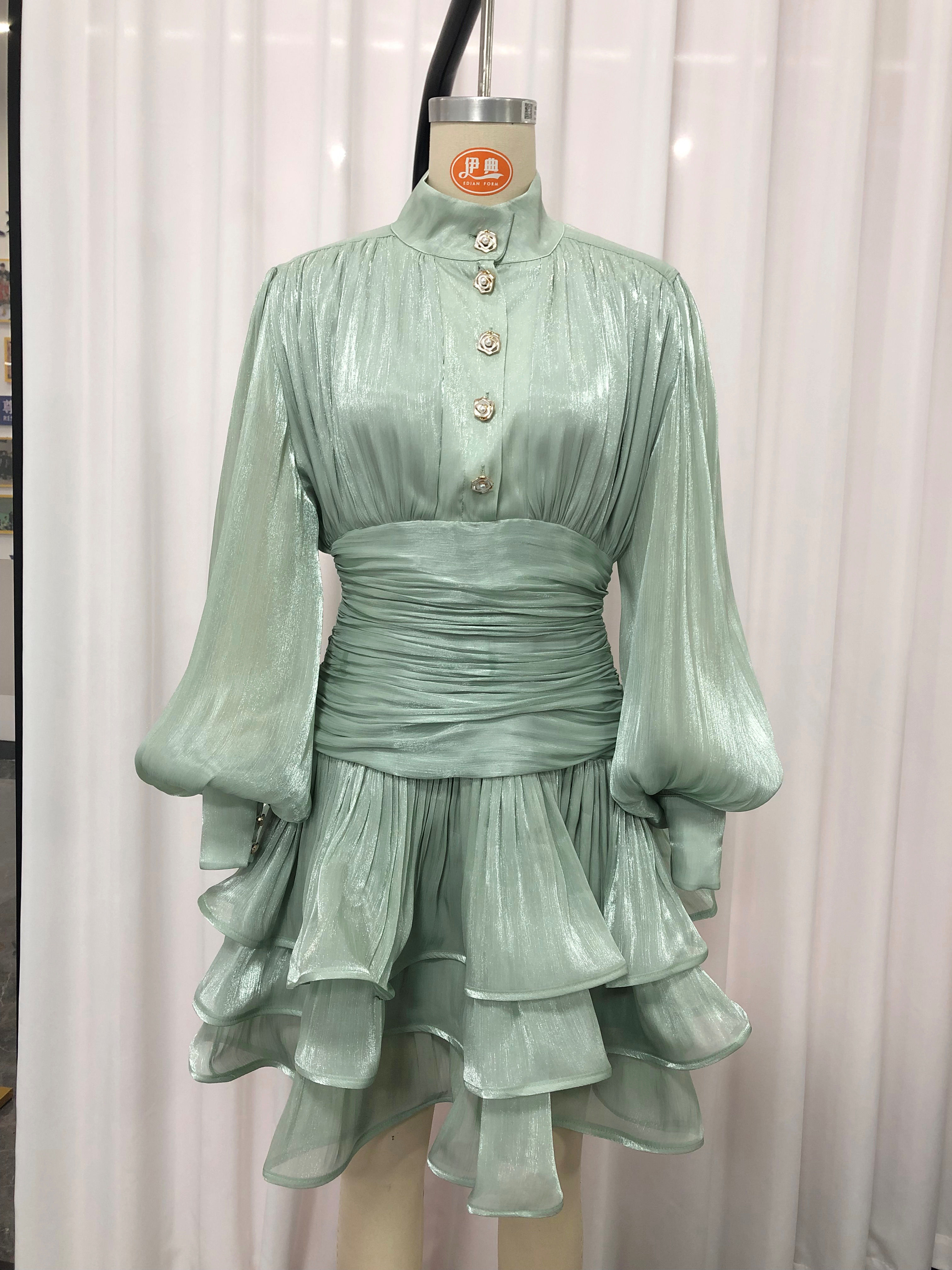 TWOTWINSTYLE Stand Collar Tunic Designer Solid Mini Dress