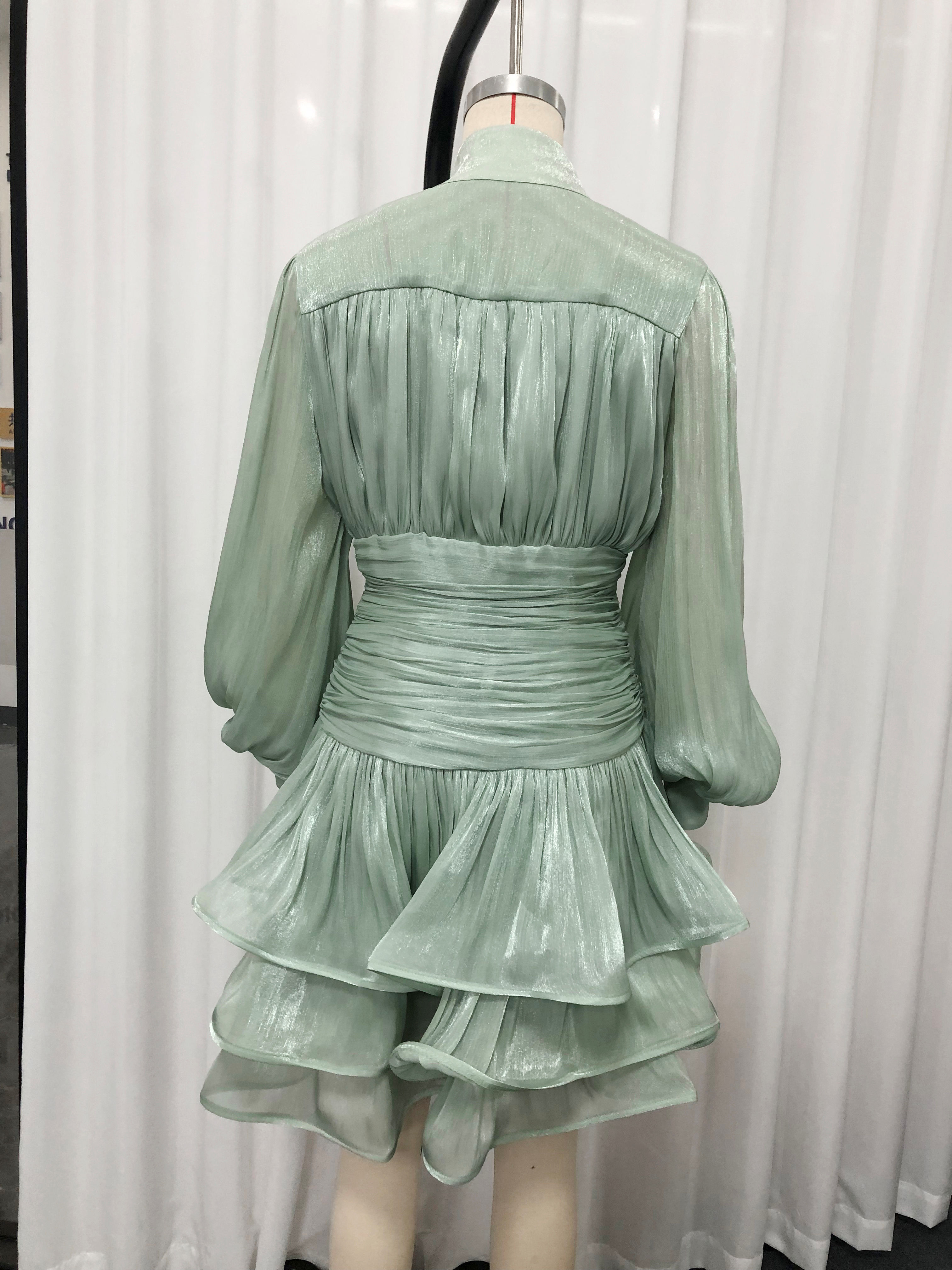 TWOTWINSTYLE Stand Collar Tunic Designer Solid Mini Dress