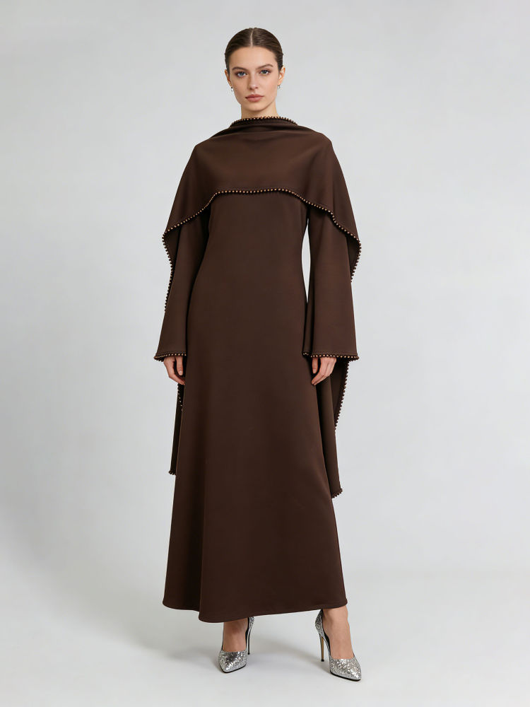 TWOTWINSTYLE Cape Style Shoulder Design Patchwork Steel Ball Chic Dress