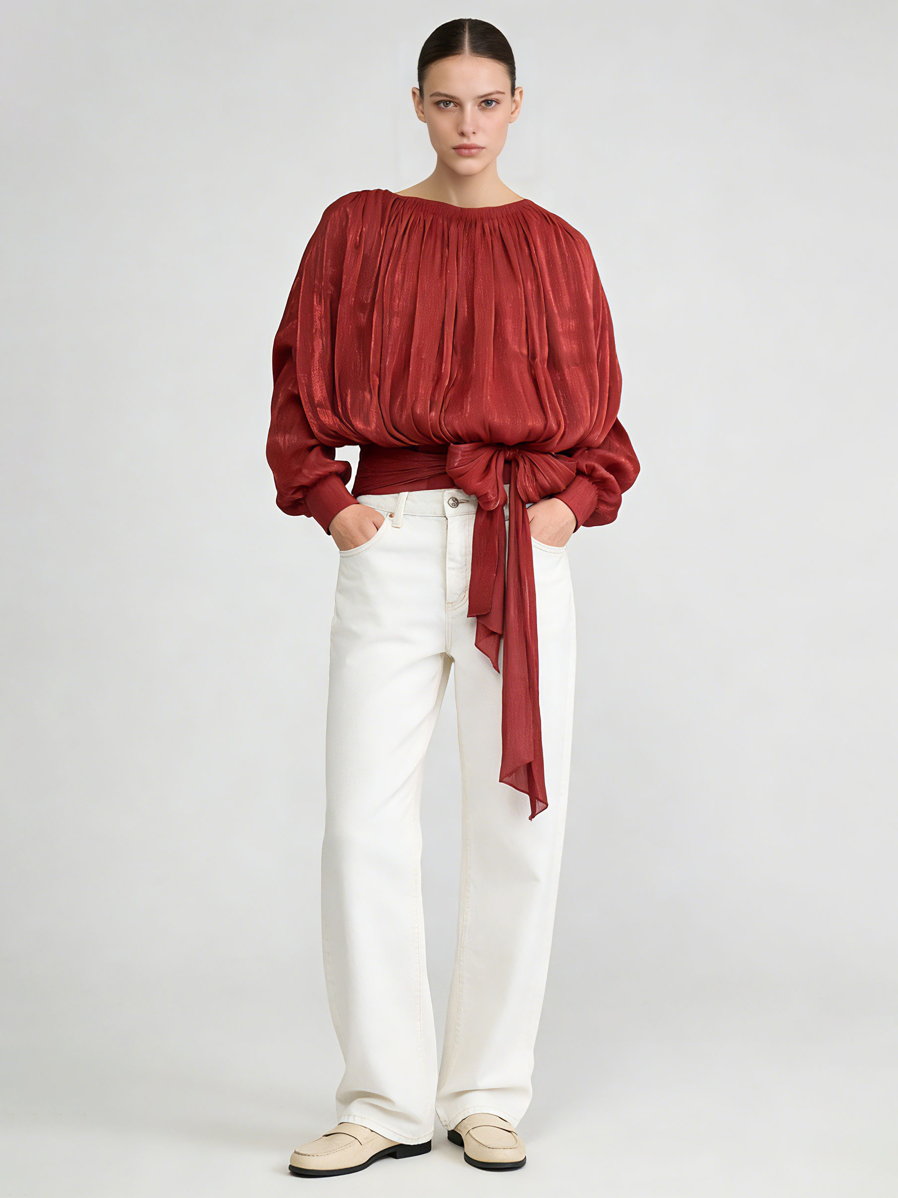 TWOTWINSTYLE Round Neck Long Sleeve High Waist Designer Shirt