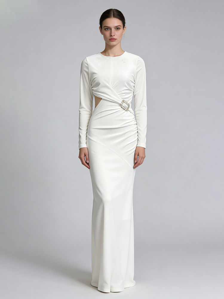 TWOTWINSTYLE Round Neck Long Sleeve Hollow Out Fashion Dress