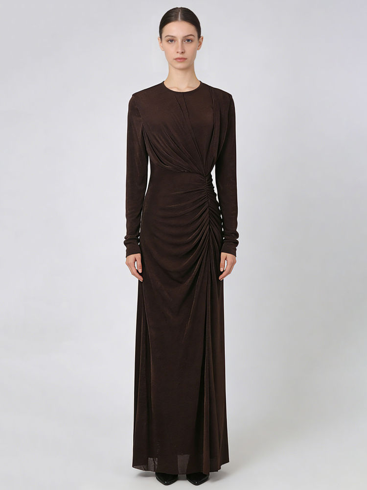 TWOTWINSTYLE Round Neck Long Sleeve Slimming Vintage Maxi Dress