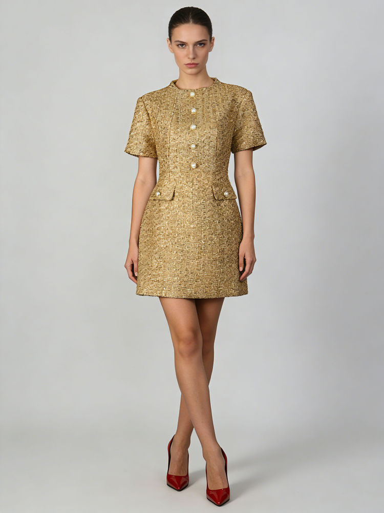 TWOTWINSTYLE Round Neck Spliced Single Breasted Fashion Dress