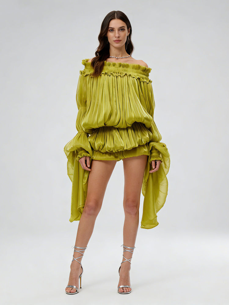 TWOTWINSTYLE Solid Off Shoulder High Waist Designer Dress