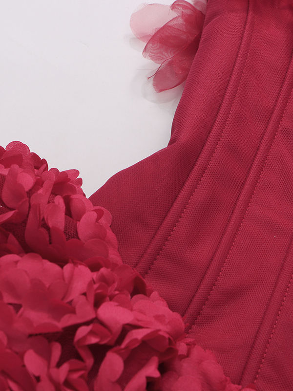 TWOTWINSTYLE Solid Off Shoulder Spliced 3D Flower Tunic Dress