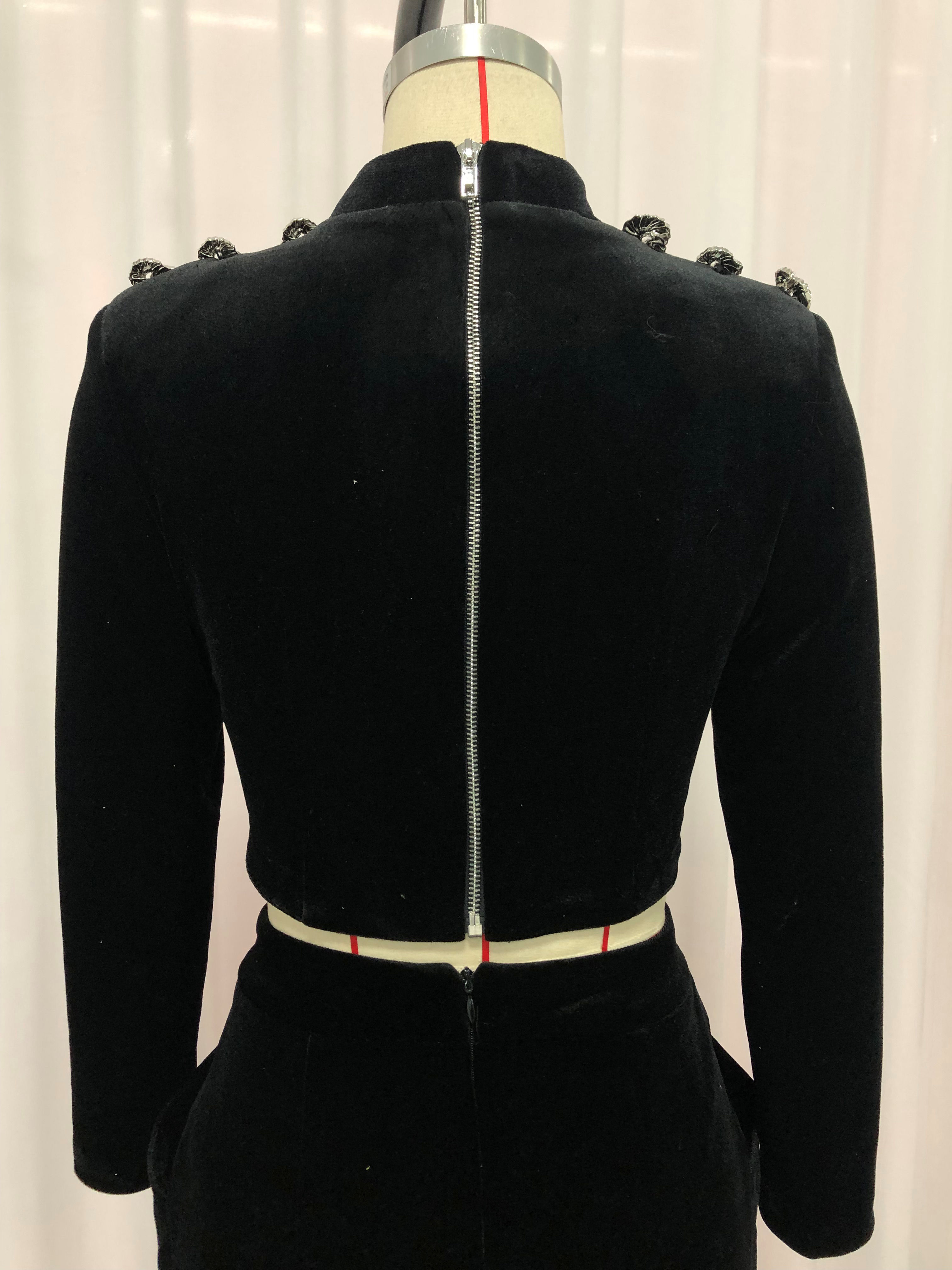 TWOTWINSTYLE Stand Collar Crop Top Spliced Single Breasted Skirt Elegant Two Piece Set