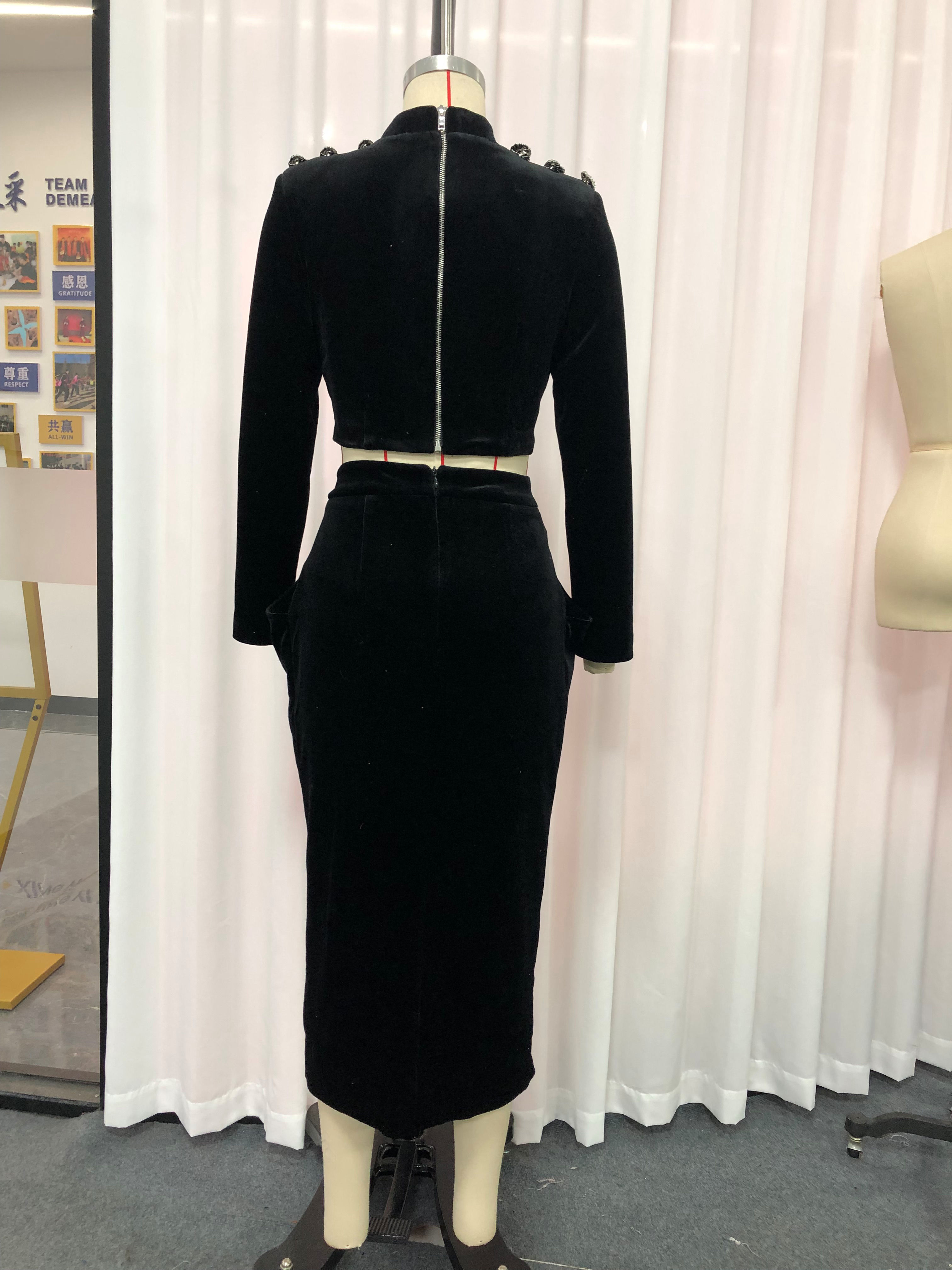 TWOTWINSTYLE Stand Collar Crop Top Spliced Single Breasted Skirt Elegant Two Piece Set