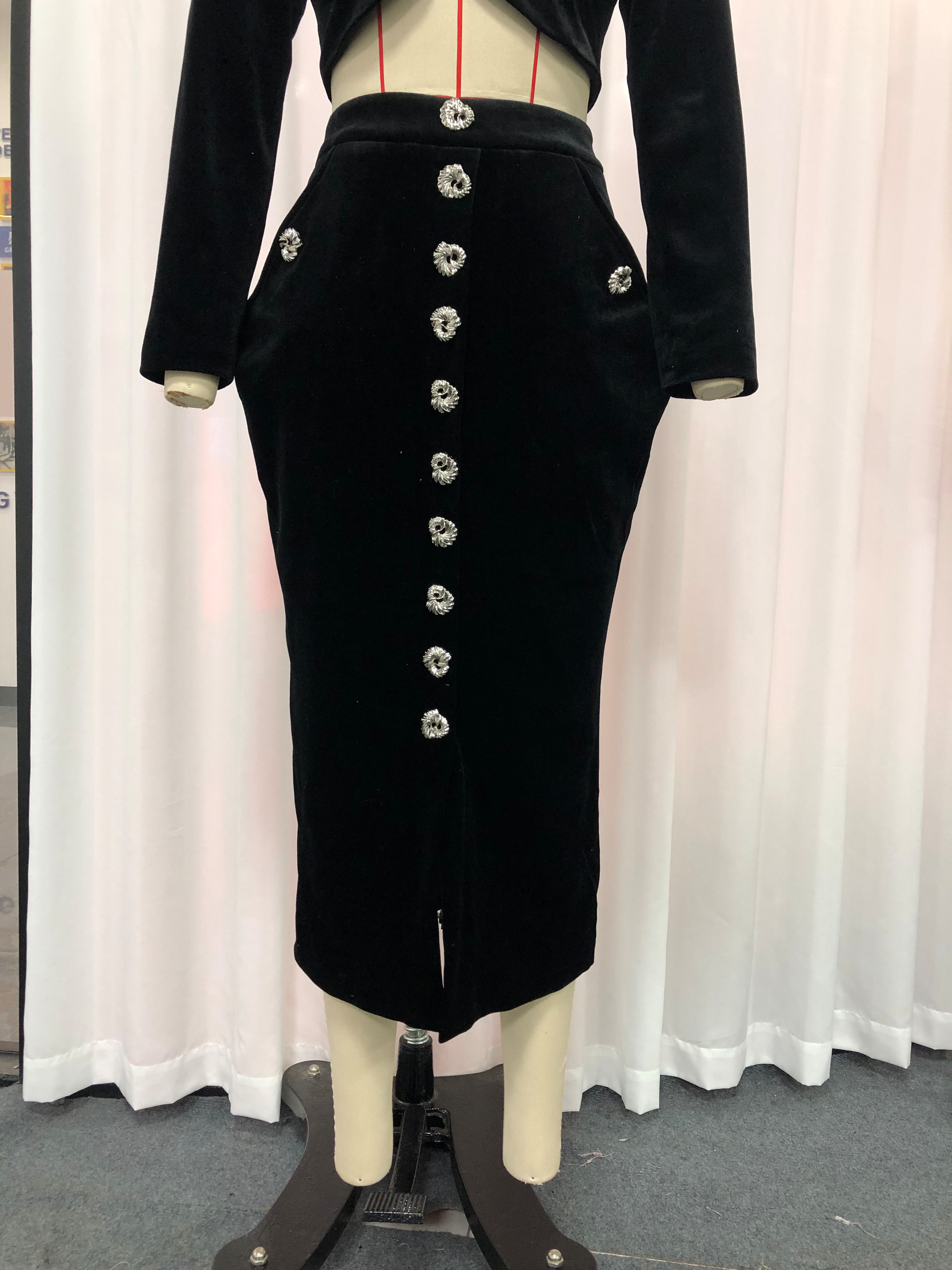 TWOTWINSTYLE Stand Collar Crop Top Spliced Single Breasted Skirt Elegant Two Piece Set
