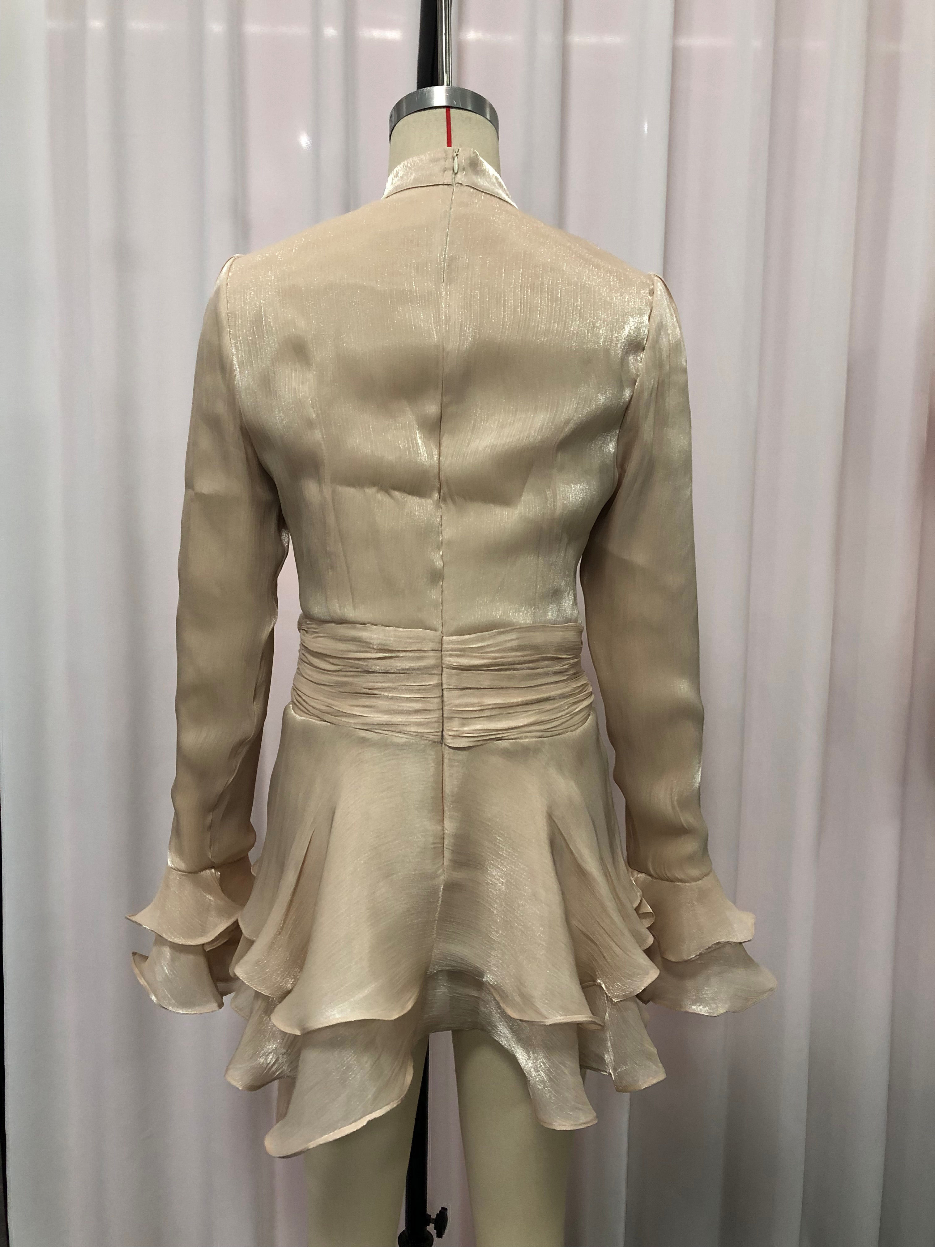 TWOTWINSTYLE Stand Collar Ruffles Minimalist Mini Dress