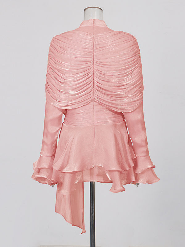 TWOTWINSTYLE Stand Collar Ruffles Minimalist Mini Dress