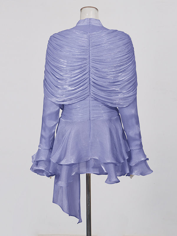 TWOTWINSTYLE Stand Collar Ruffles Minimalist Mini Dress