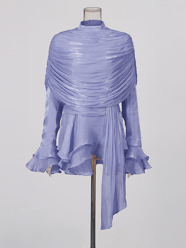 TWOTWINSTYLE Stand Collar Ruffles Minimalist Mini Dress