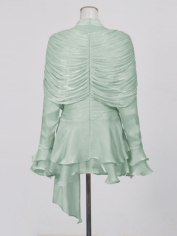 TWOTWINSTYLE Stand Collar Ruffles Minimalist Mini Dress