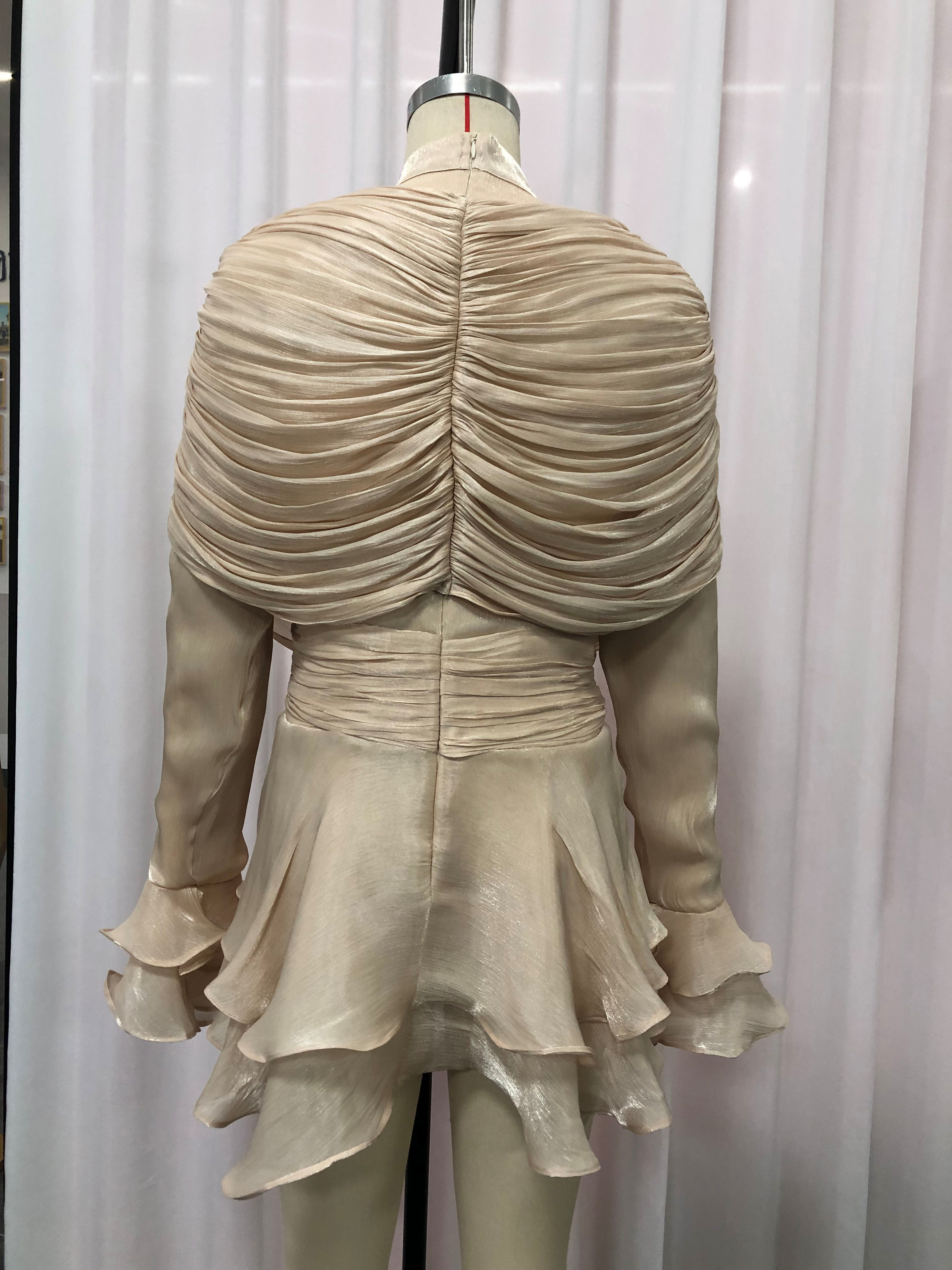 TWOTWINSTYLE Stand Collar Ruffles Minimalist Mini Dress