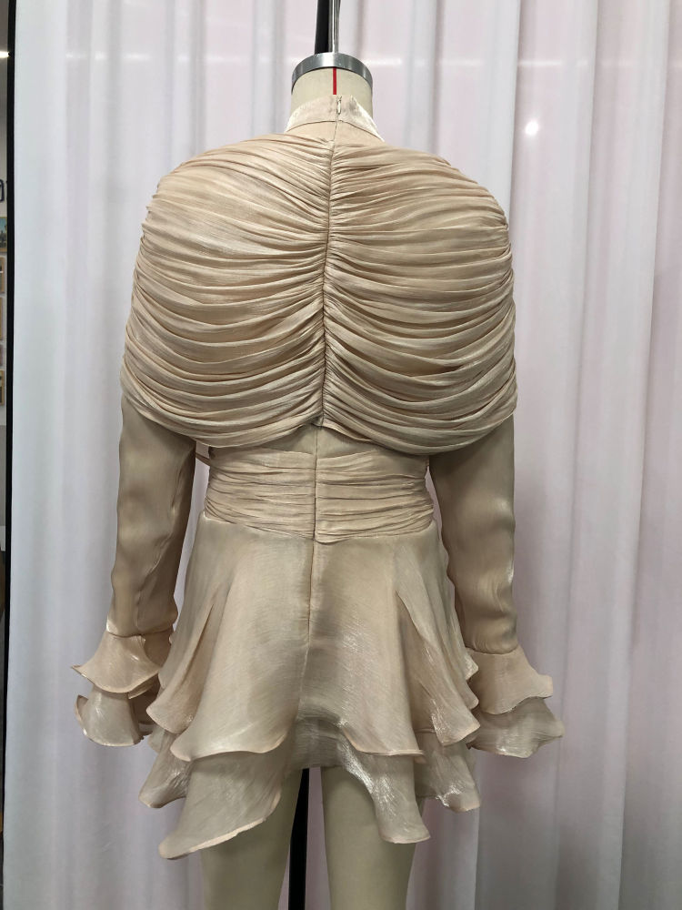 TWOTWINSTYLE Stand Collar Ruffles Minimalist Mini Dress