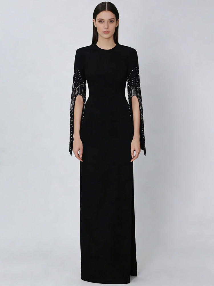 TWOTWINSTYLE Round Neck High Waist Temperament Maxi Dress