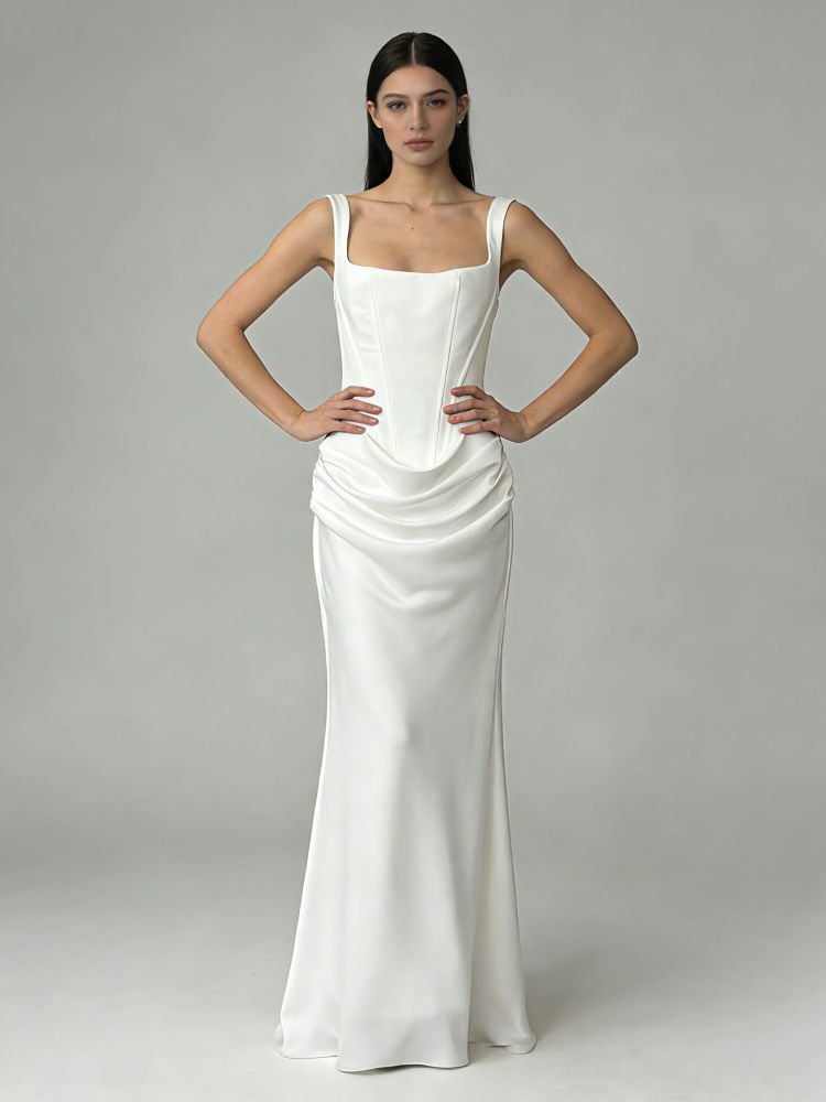 TWOTWINSTYLE Solid Sleeveless Slimming Minimalist Maxi Dress