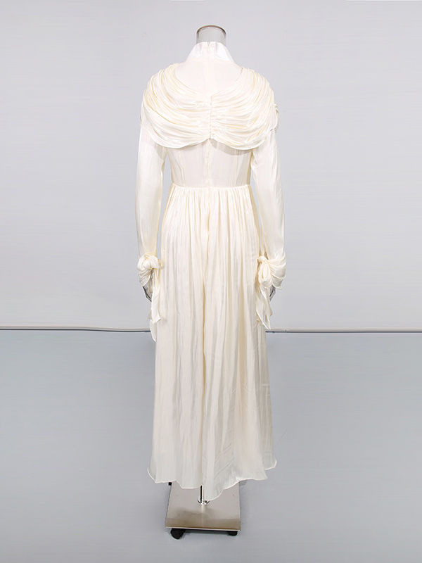 TWOTWINSTYLE Solid Stand Collar Tunic Patchwork Pleated Elegant Dress