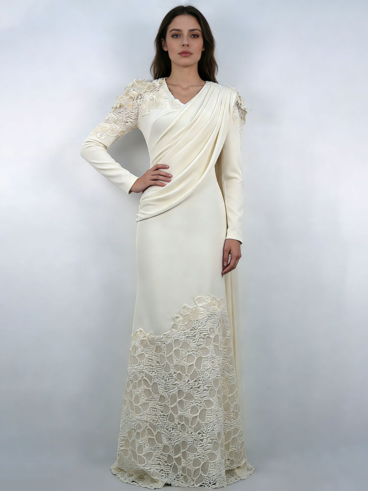 TWOTWINSTYLE V Neck Spliced Lace Slimming Chic Dress