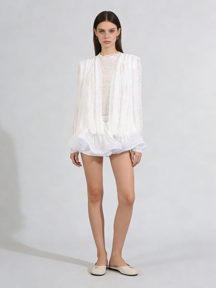 TWOTWINSTYLE Long Sleeve Patchwork Lace Pleated Designer Dress