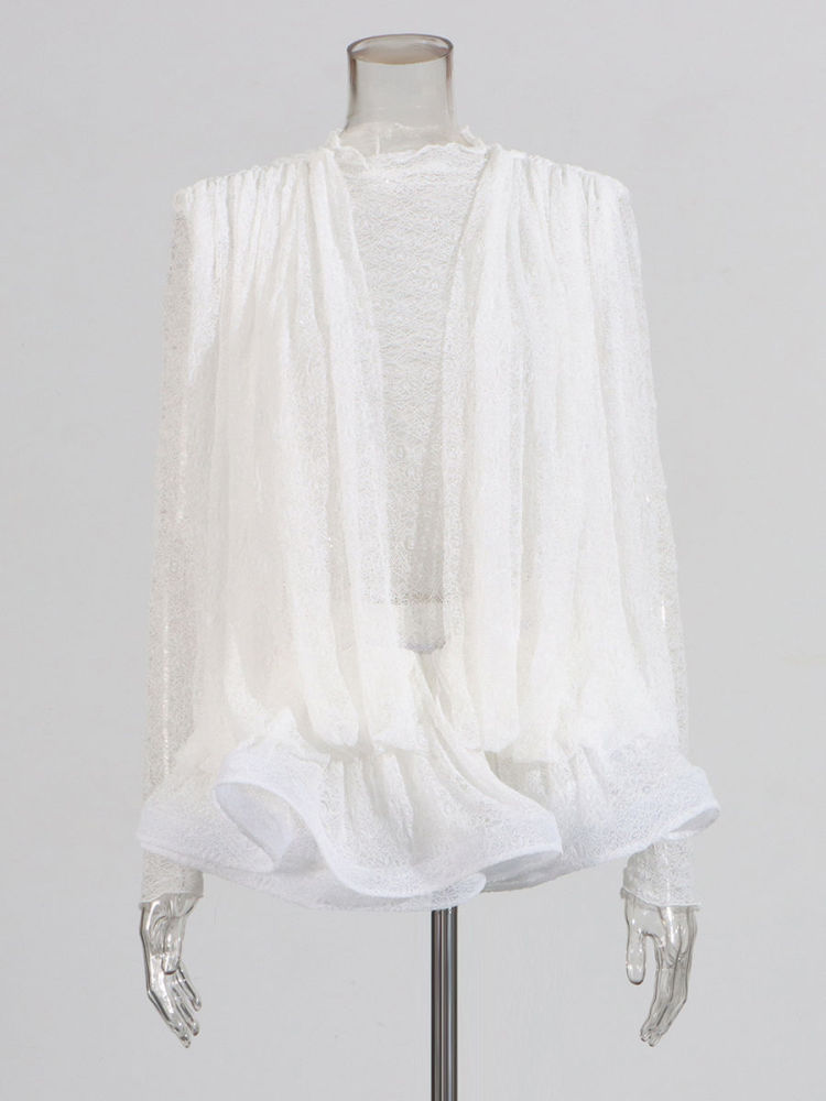 TWOTWINSTYLE Long Sleeve Patchwork Lace Pleated Designer Dress
