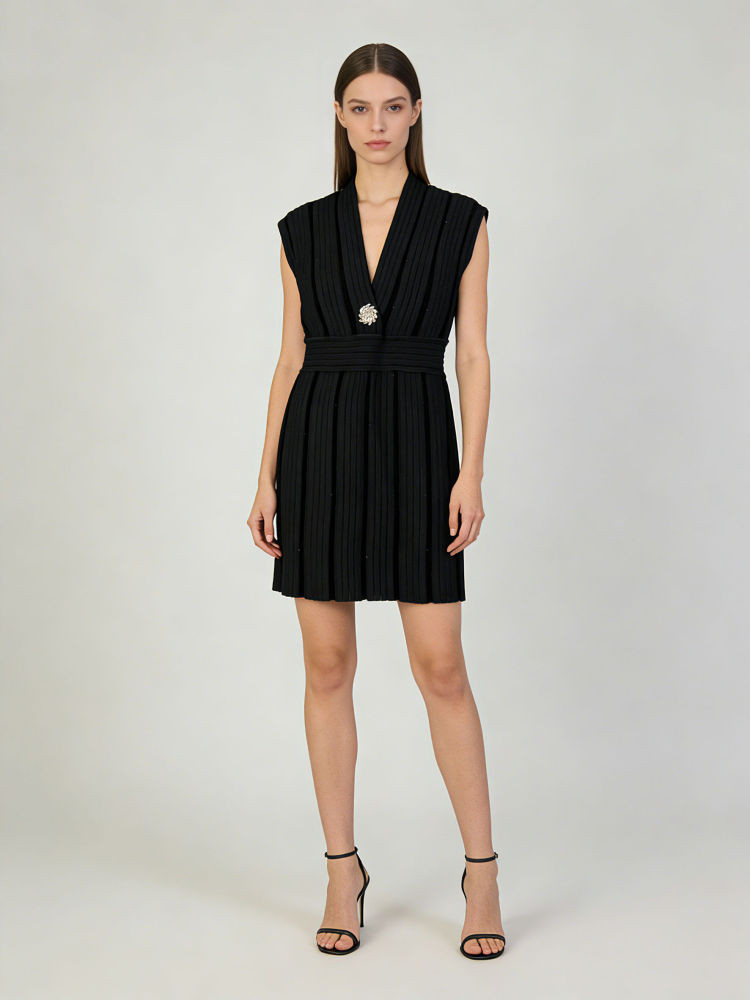 TWOTWINSTYLE Sleeveless Spliced Metal Decoration Elegant Dress