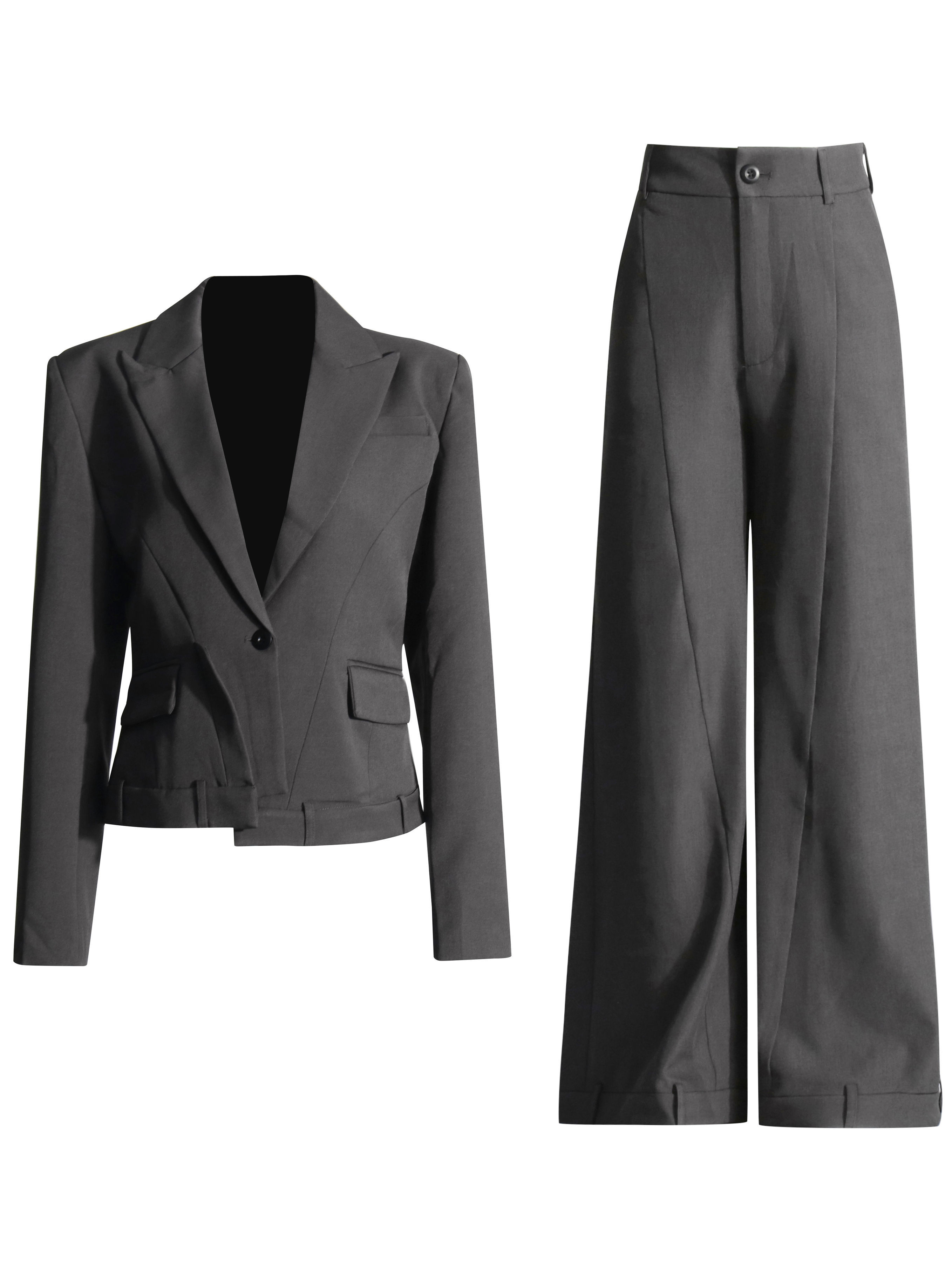 TWOTWINSTYLE Solid Lapel Tunic Coat High Waist Pants Temperament Two Piece Set