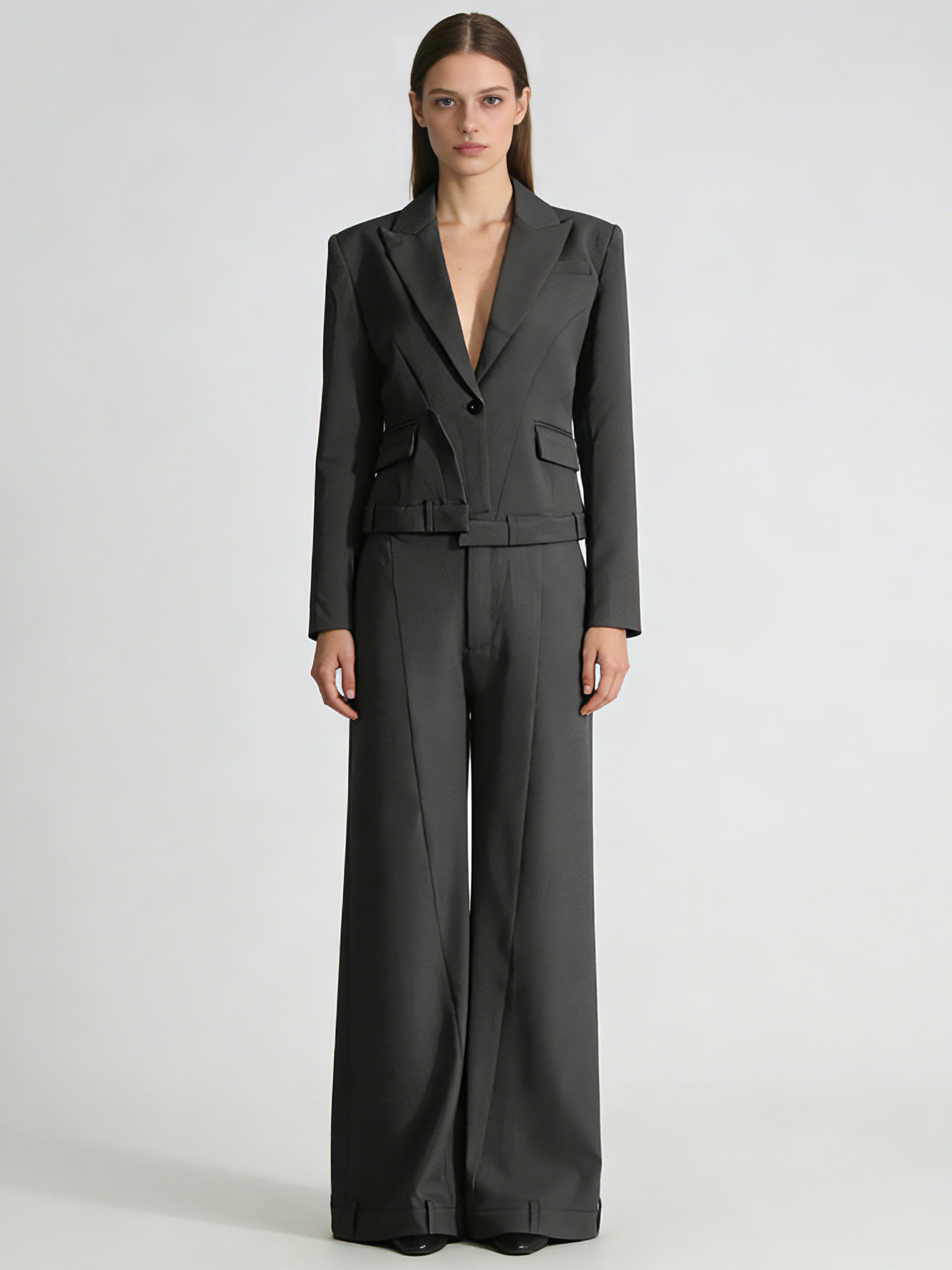 TWOTWINSTYLE Solid Lapel Tunic Coat High Waist Pants Temperament Two Piece Set