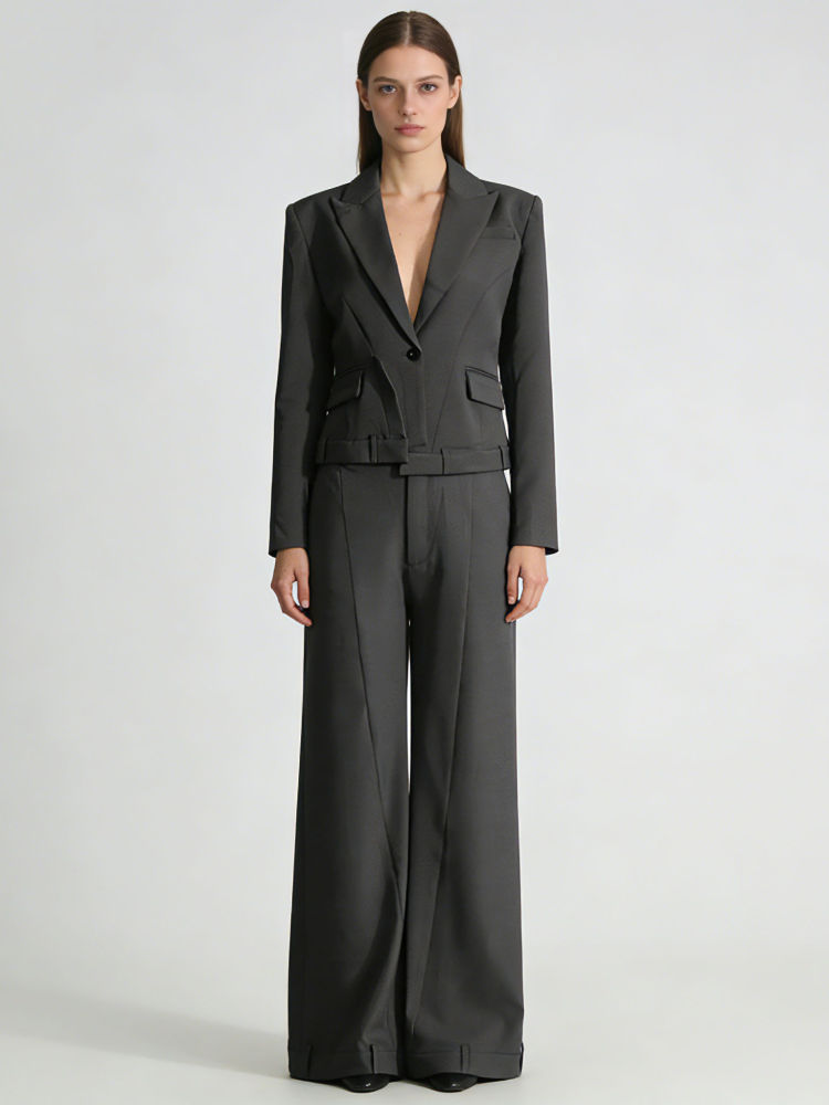 TWOTWINSTYLE Solid Lapel Tunic Coat High Waist Pants Temperament Two Piece Set