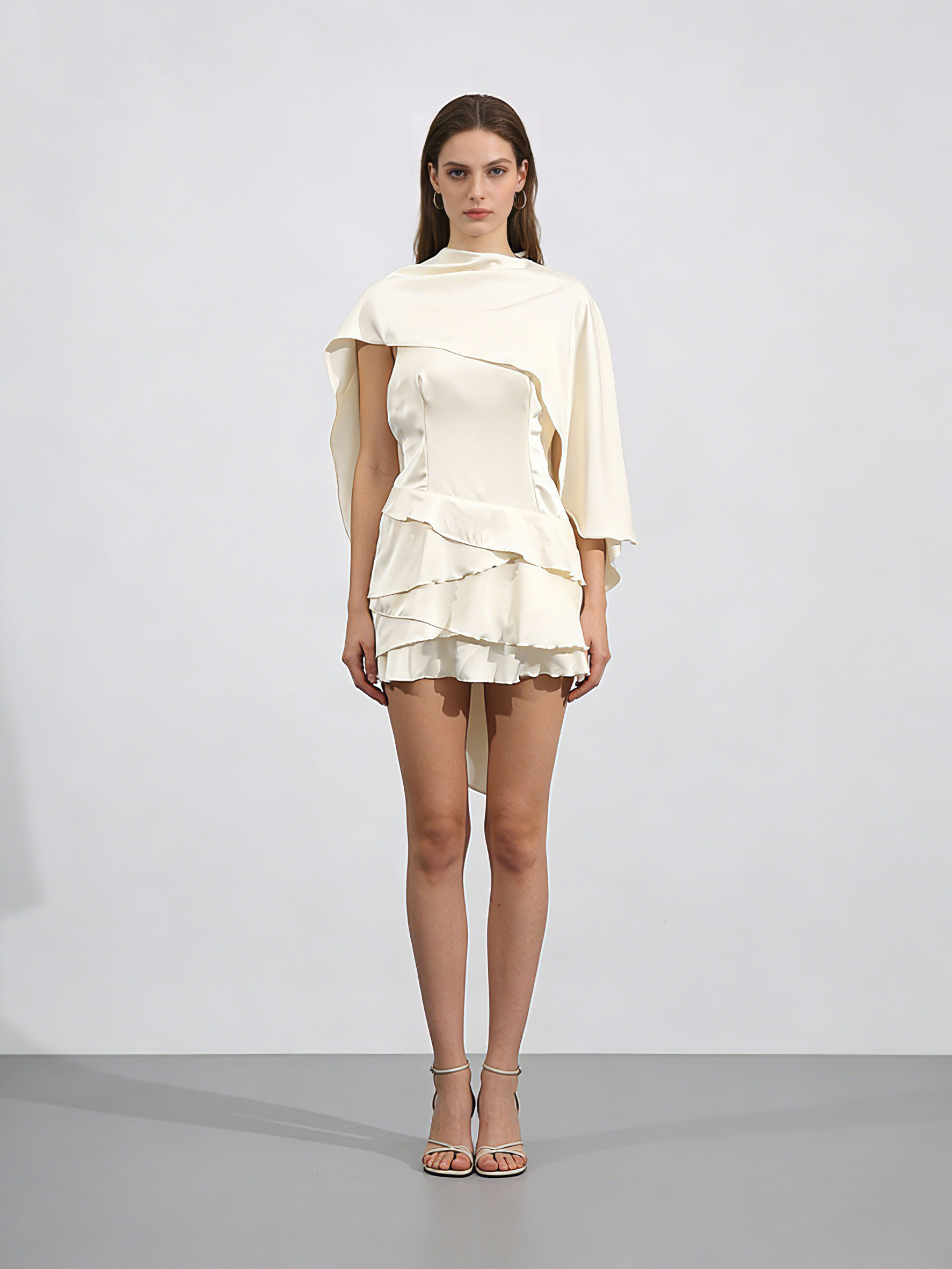 TWOTWINSTYLE Spliced Asymmetric Shawl Style Cloak Elegant Dress