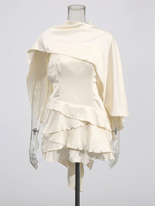TWOTWINSTYLE Spliced Asymmetric Shawl Style Cloak Elegant Dress