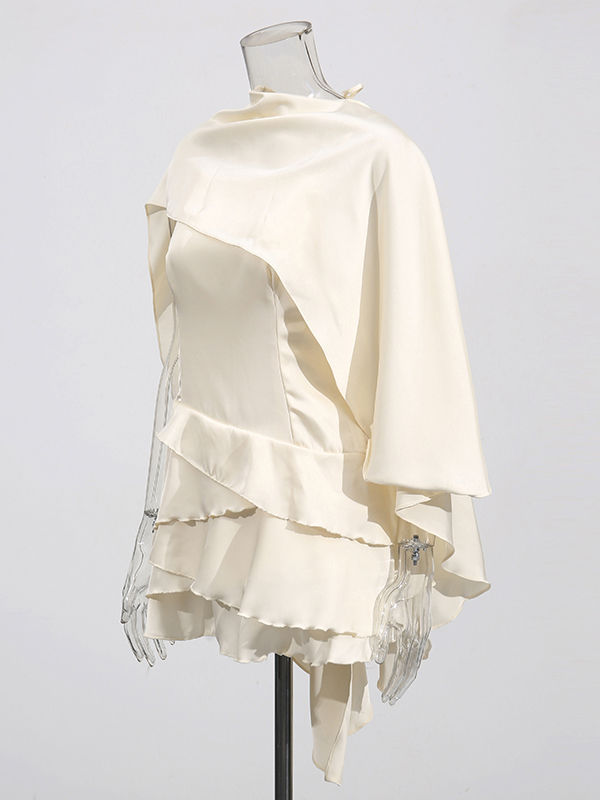 TWOTWINSTYLE Spliced Asymmetric Shawl Style Cloak Elegant Dress