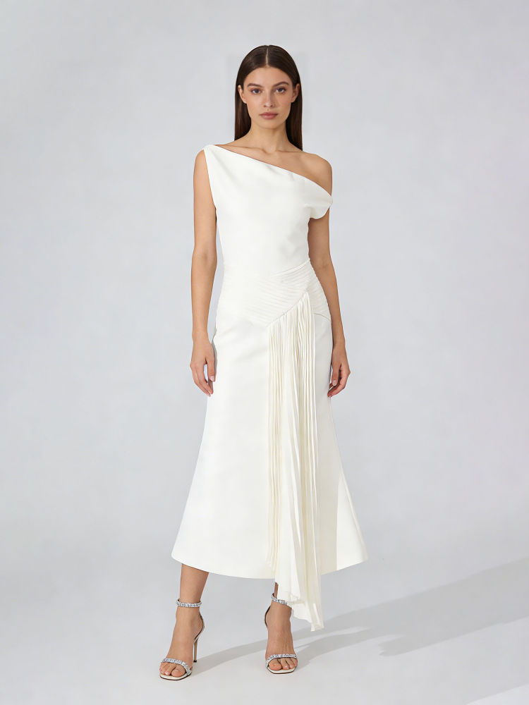 TWOTWINSTYLE Solid Patchwork Pleated High Waist Elegant Dress