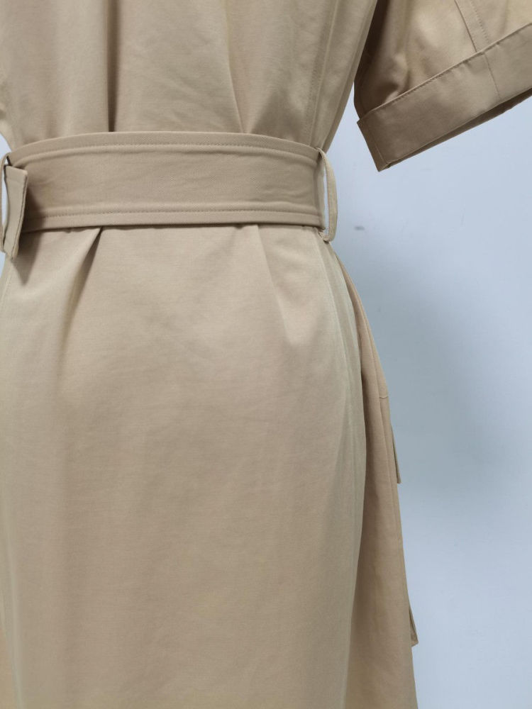 TWOTWINSTYLE Solid Lapel Patchwork Belt Casual Mini Dress