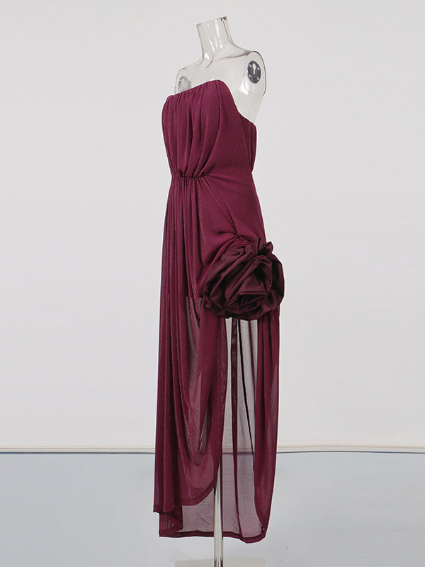 TWOTWINSTYLE Patchwork Bowknot Side Split Strapless Dress