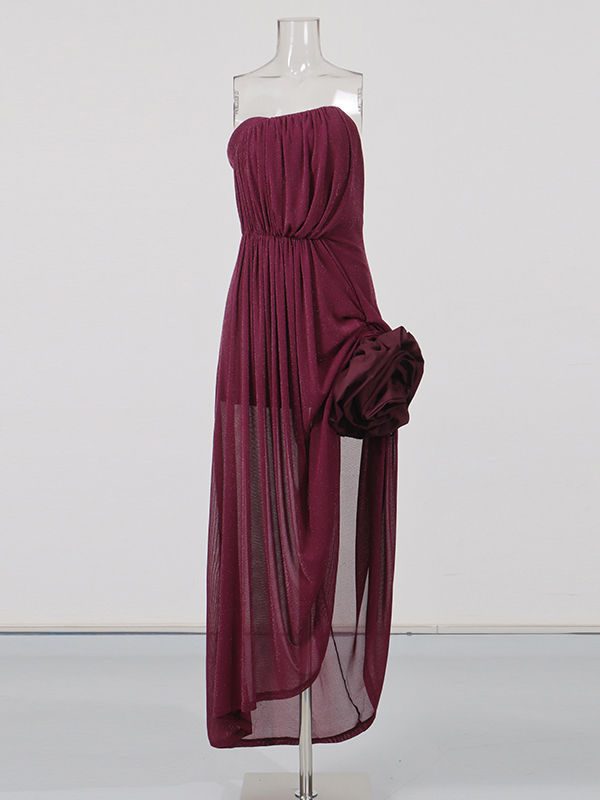 TWOTWINSTYLE Patchwork Bowknot Side Split Strapless Dress