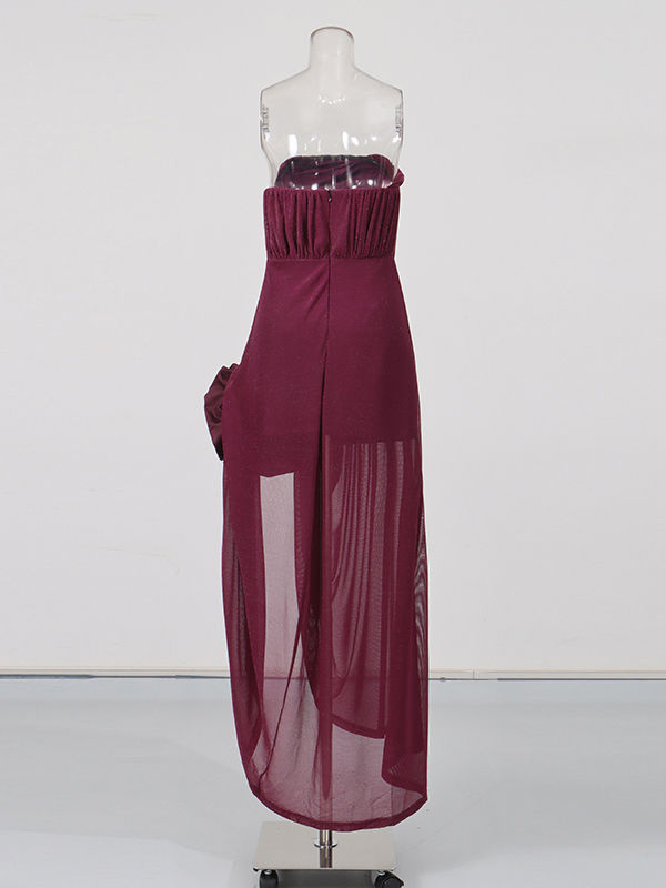 TWOTWINSTYLE Patchwork Bowknot Side Split Strapless Dress