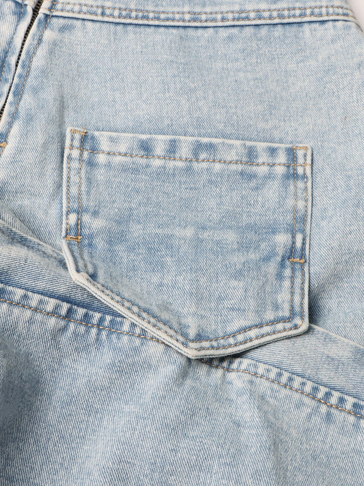 TWOTWINSTYLE High Waist Spliced Zipper Tapered Design Jeans