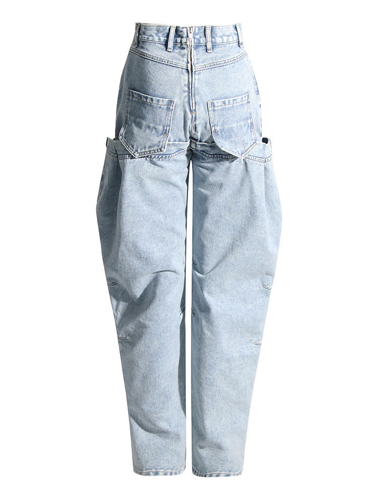 TWOTWINSTYLE High Waist Spliced Zipper Tapered Design Jeans