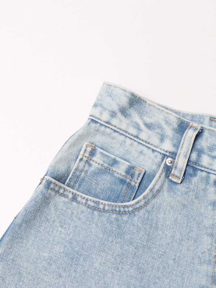 TWOTWINSTYLE High Waist Spliced Zipper Tapered Design Jeans