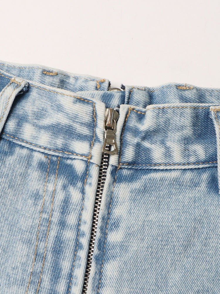 TWOTWINSTYLE High Waist Spliced Zipper Tapered Design Jeans