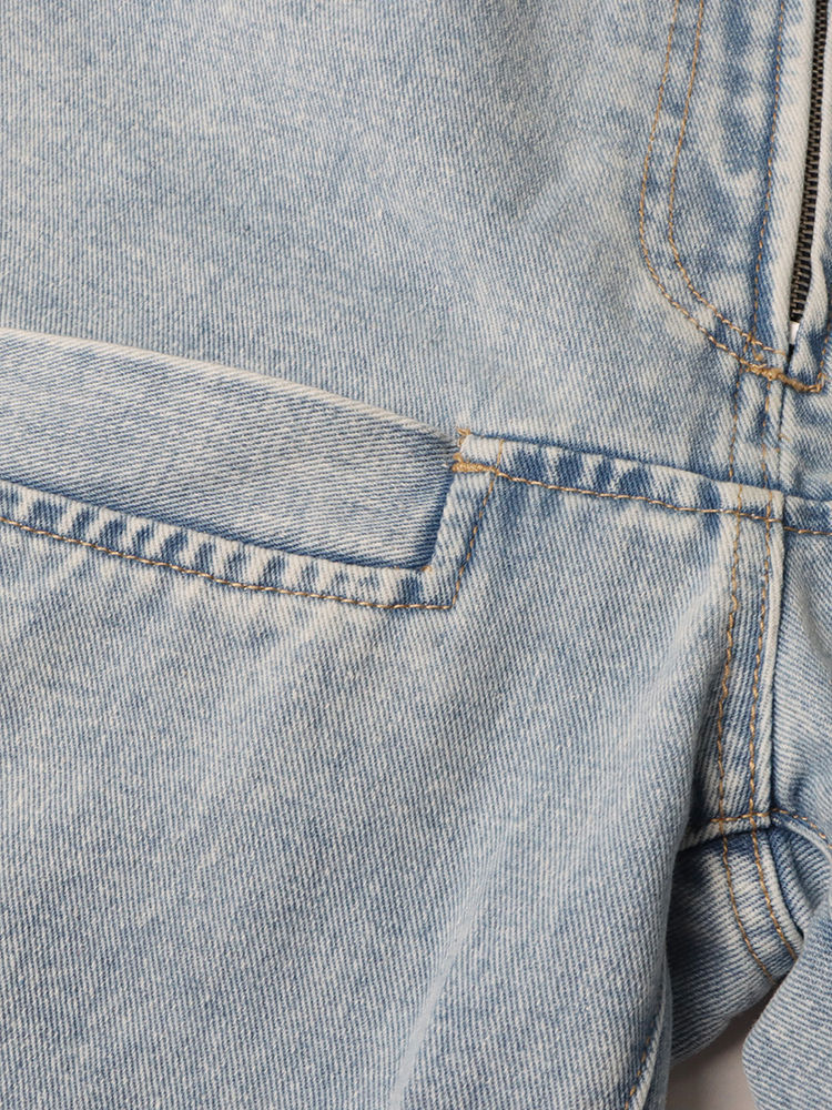 TWOTWINSTYLE High Waist Spliced Zipper Tapered Design Jeans