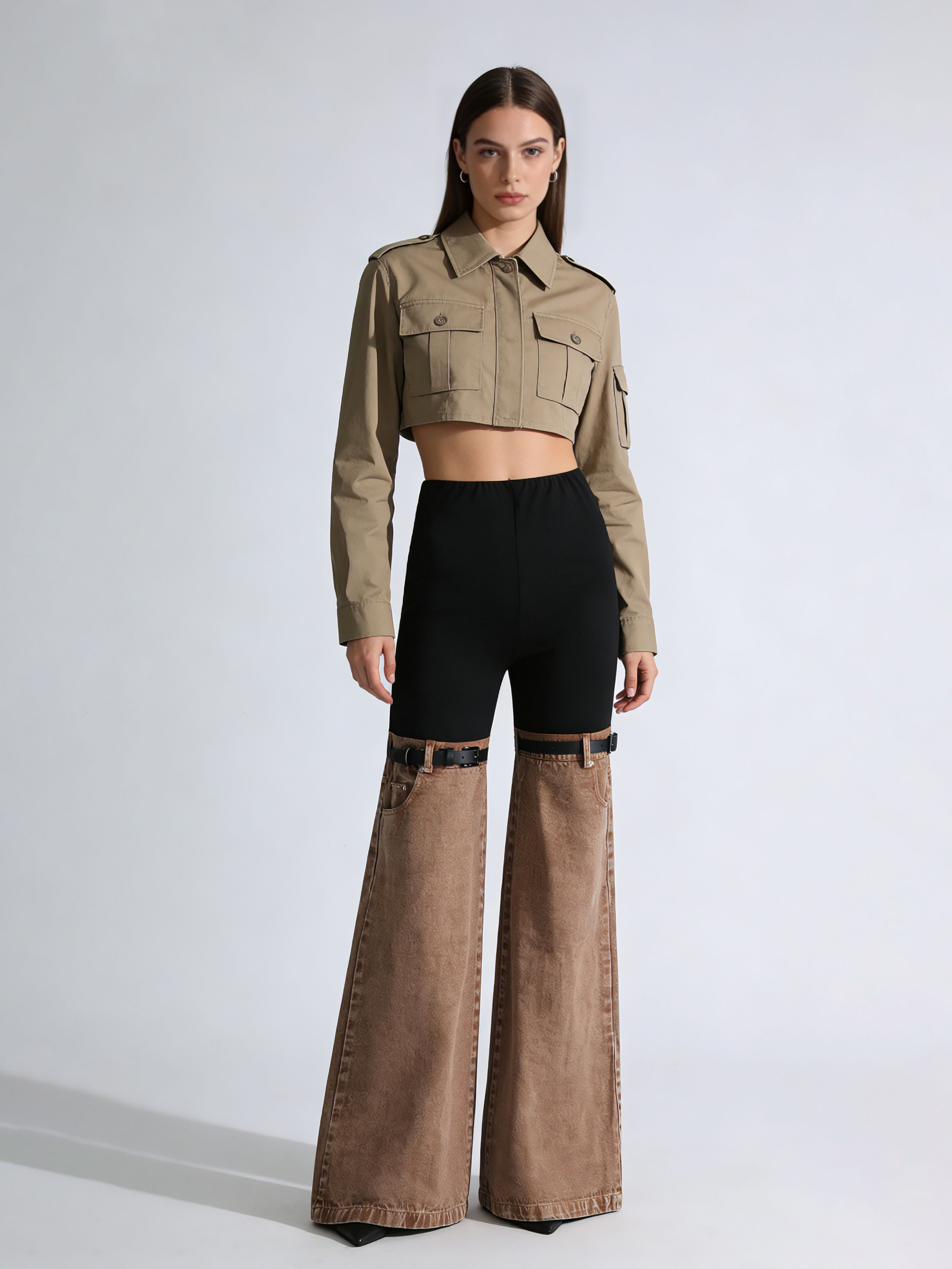 TWOTWINSTYLE Hit Color Patchwork Belt Casual Designer Pants