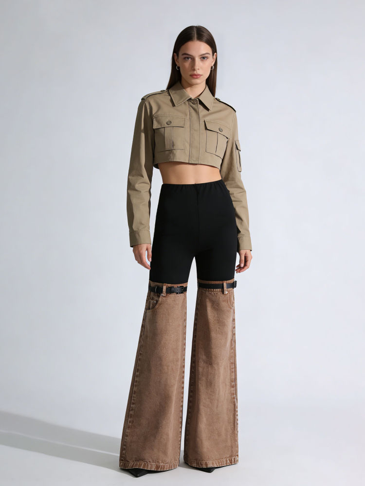 TWOTWINSTYLE Hit Color Patchwork Belt Casual Designer Pants