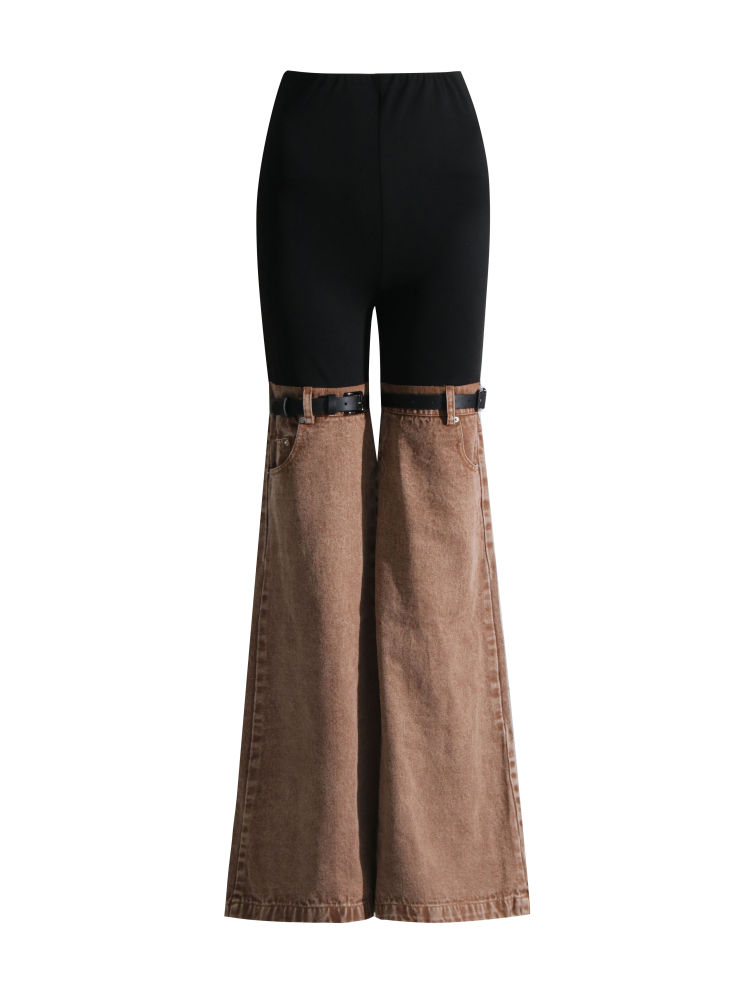TWOTWINSTYLE Hit Color Patchwork Belt Casual Designer Pants